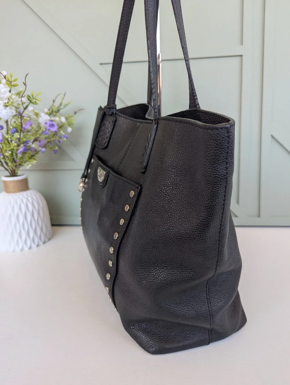 Brighton Black Studded Tote with Heart Charm